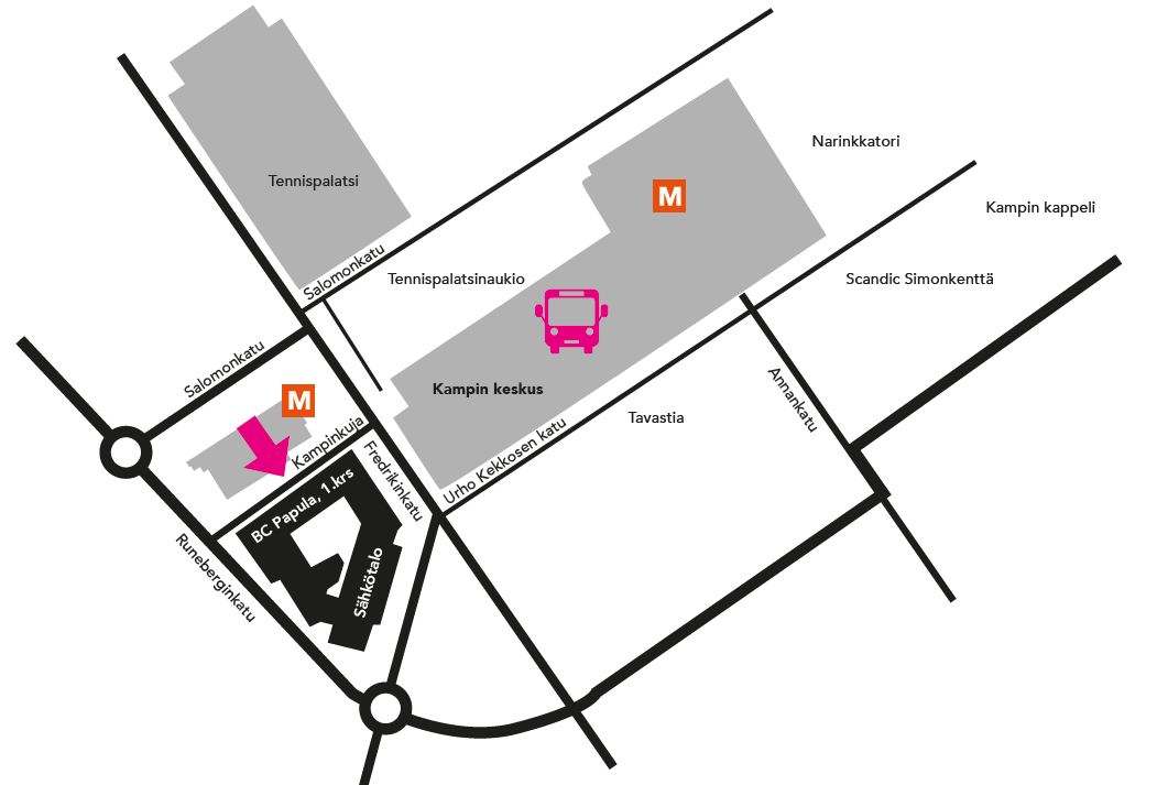 Kamppi Sähkötalo BC Papula kartta